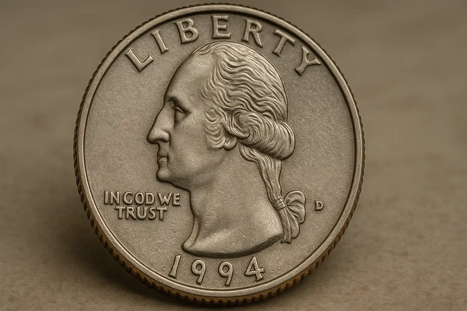 A close-up of the obverse of a U.S. quarter shows George Washington’s portrait.
